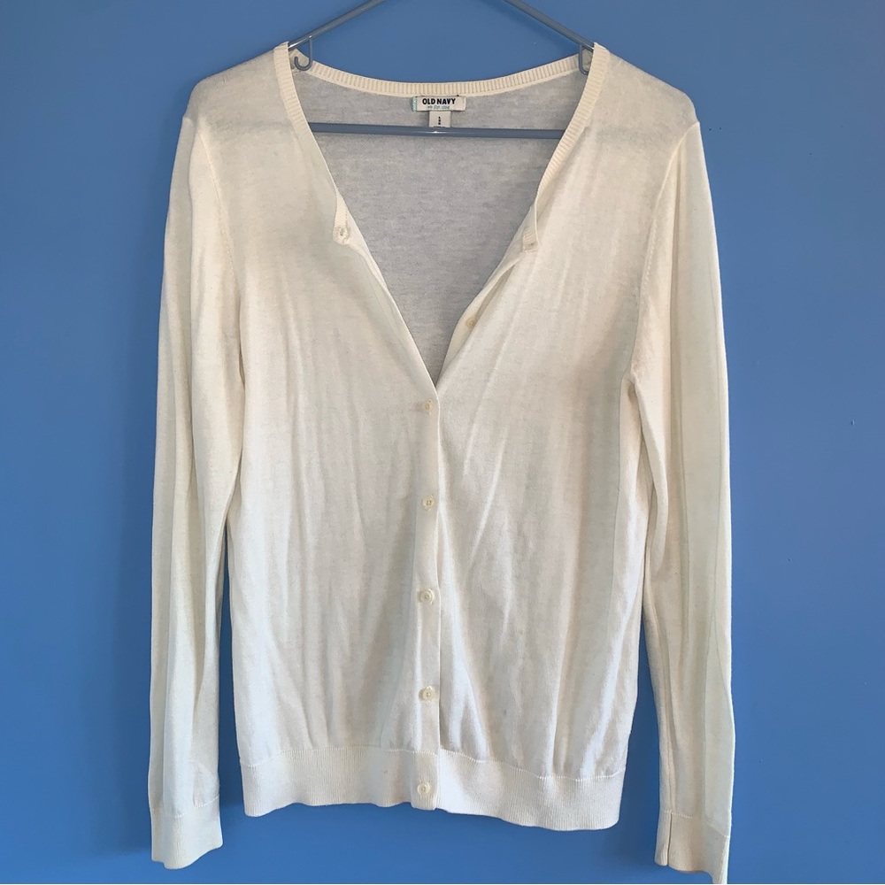 Old Navy Thin Cotton Cardigan in White with White Buttons.
